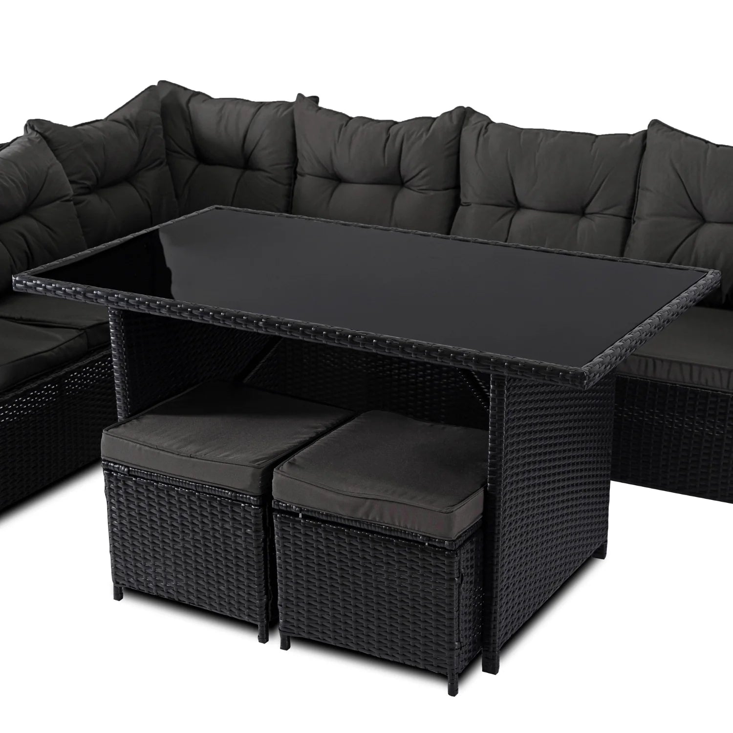 Elite DALLAS Gartenmöbel-Set Schwarz/Dunkelgrau - Luxuriöse Rattan-Gartenlounge
