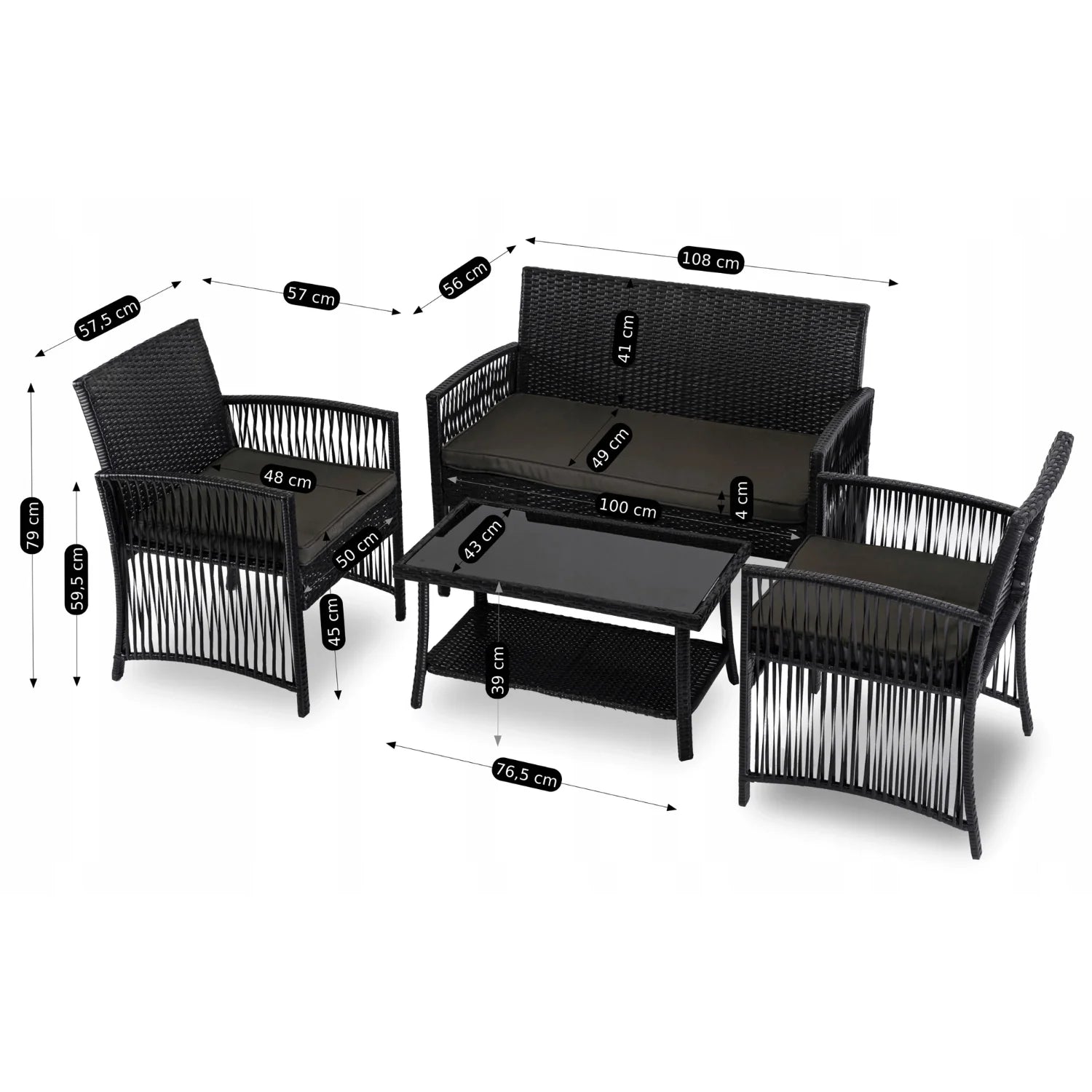 Elite FILADELFIA Gartenmöbel-Set – Schwarz