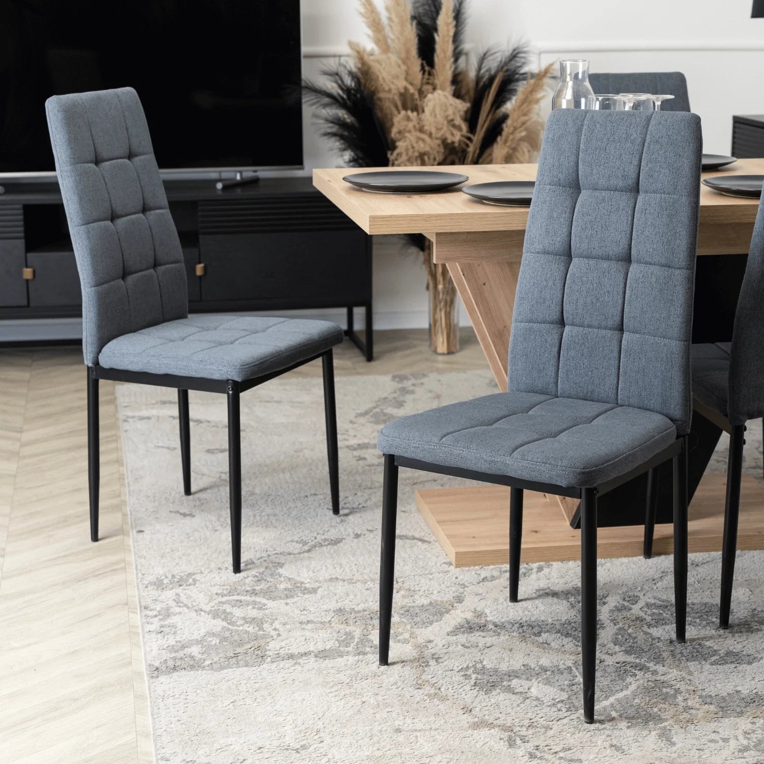 Elite CLARK Extendable Dining Set – 120-160 cm Artisan Oak Table & 4 TEX Dark Gray Chairs