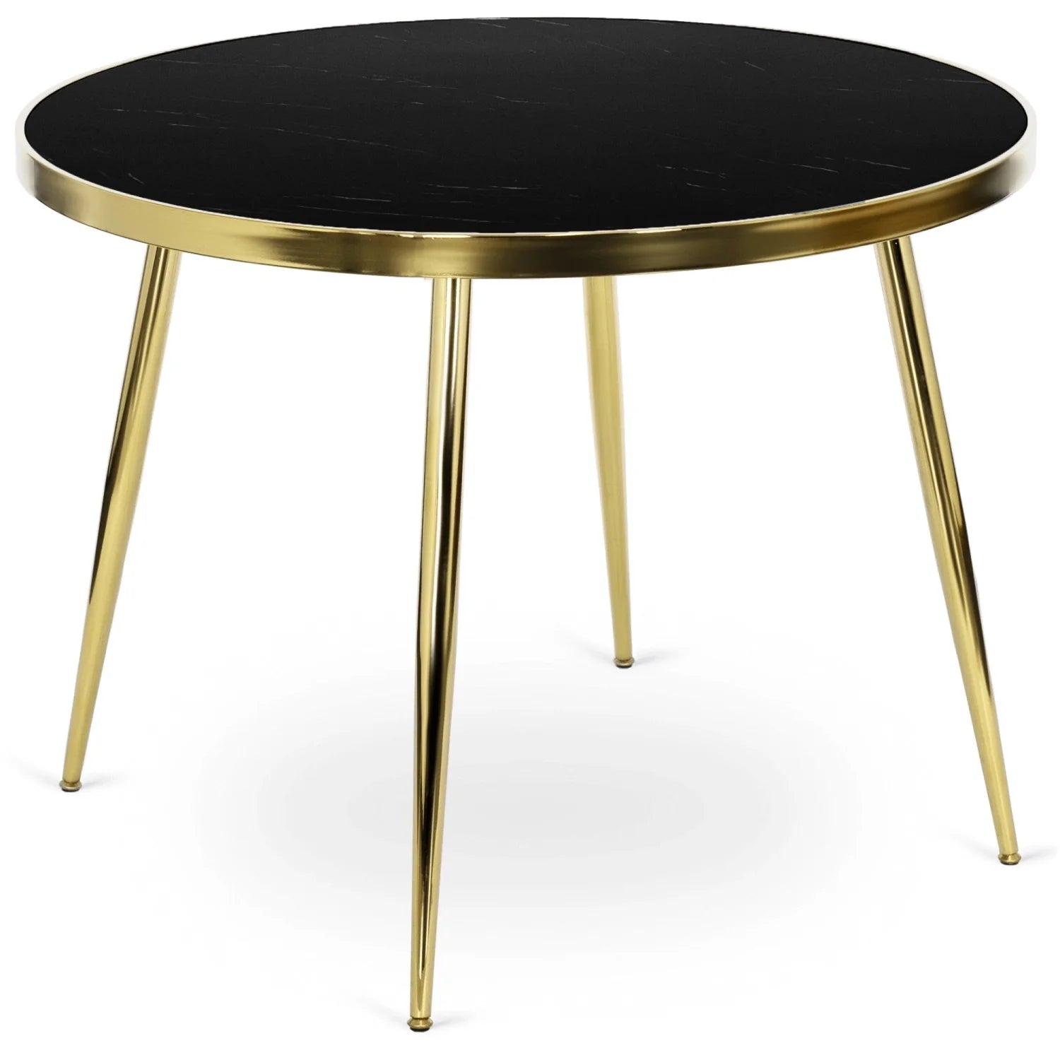 Elite TINGA Esszimmergarnitur – 100 cm schwarzer/goldener Tisch und 4 IRYS rosa Stühle