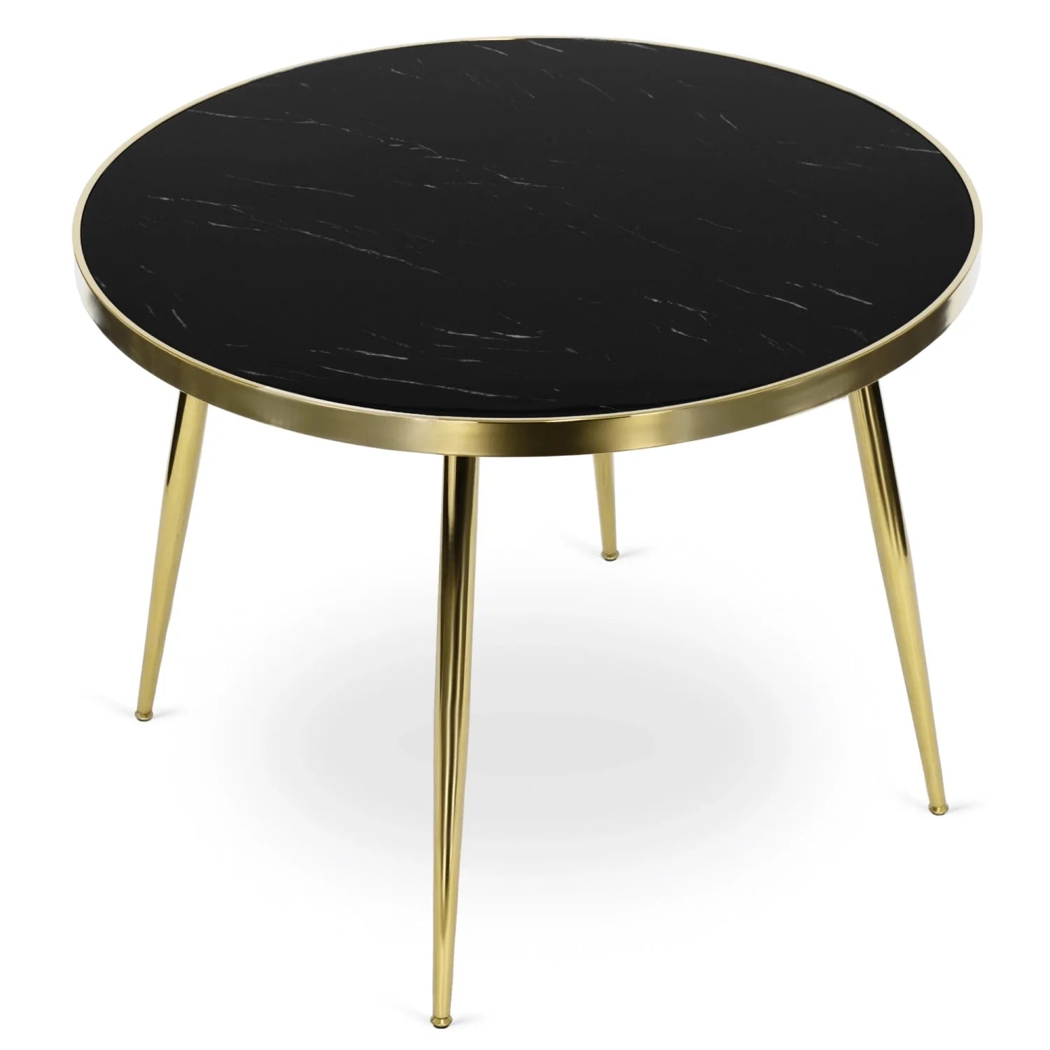 Elite TINGA Esszimmergarnitur – 100 cm schwarzer/goldener Tisch und 4 IRYS rosa Stühle