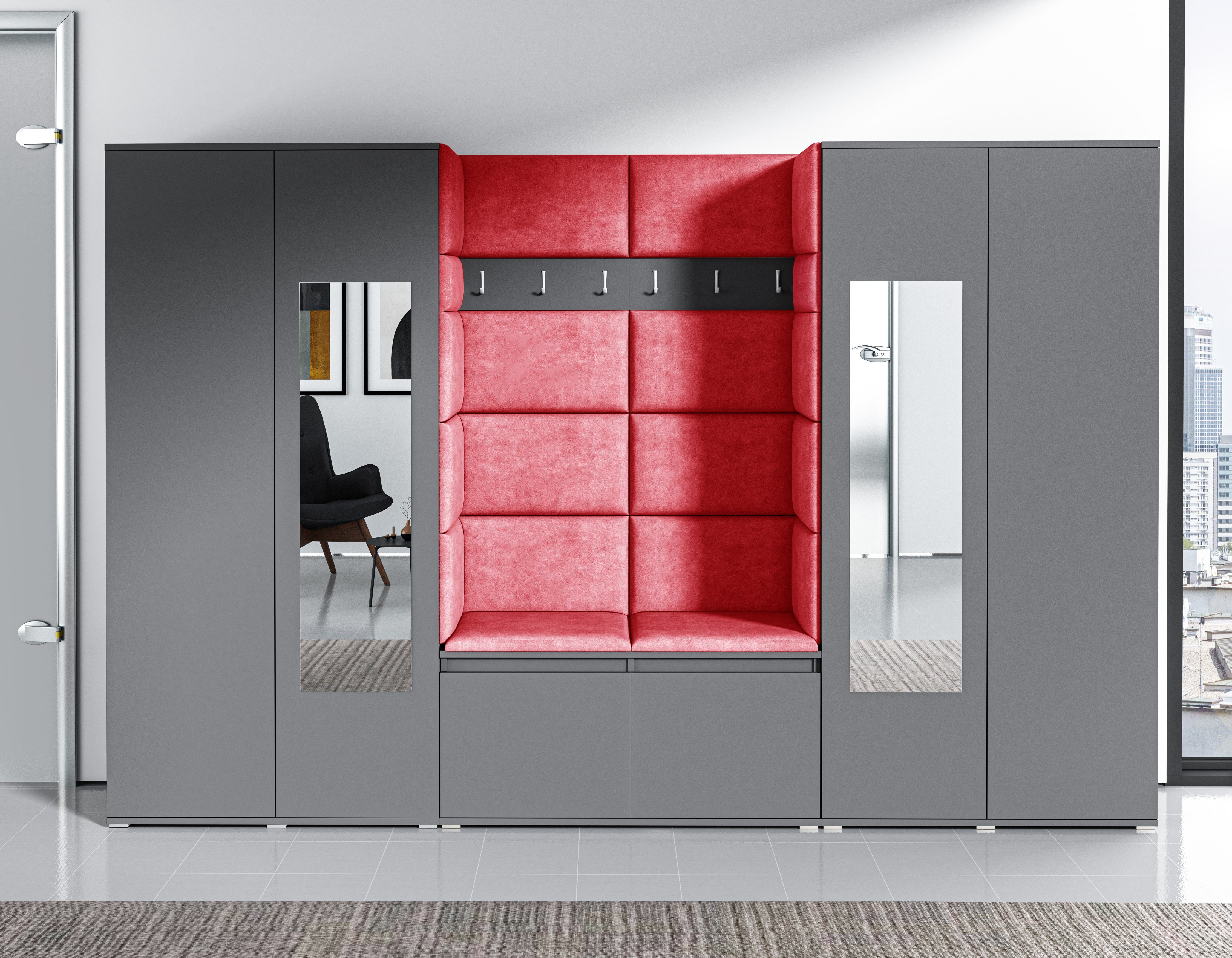 PK Emi 10 Hallway Wardrobe Graphite - Upholstered Panels in Various Colours